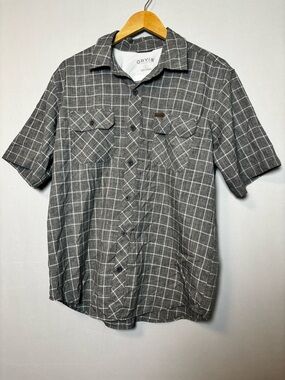 ORVIS Classic Collection Mens Shirt L Gray Plaid Short Sleeve Button Up Pocket